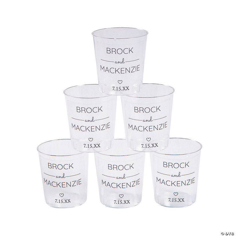 1 1/2&quot; 1 oz. Bulk 50 Ct. Personalized Wedding Plastic Shot Glasses Image Thumbnail