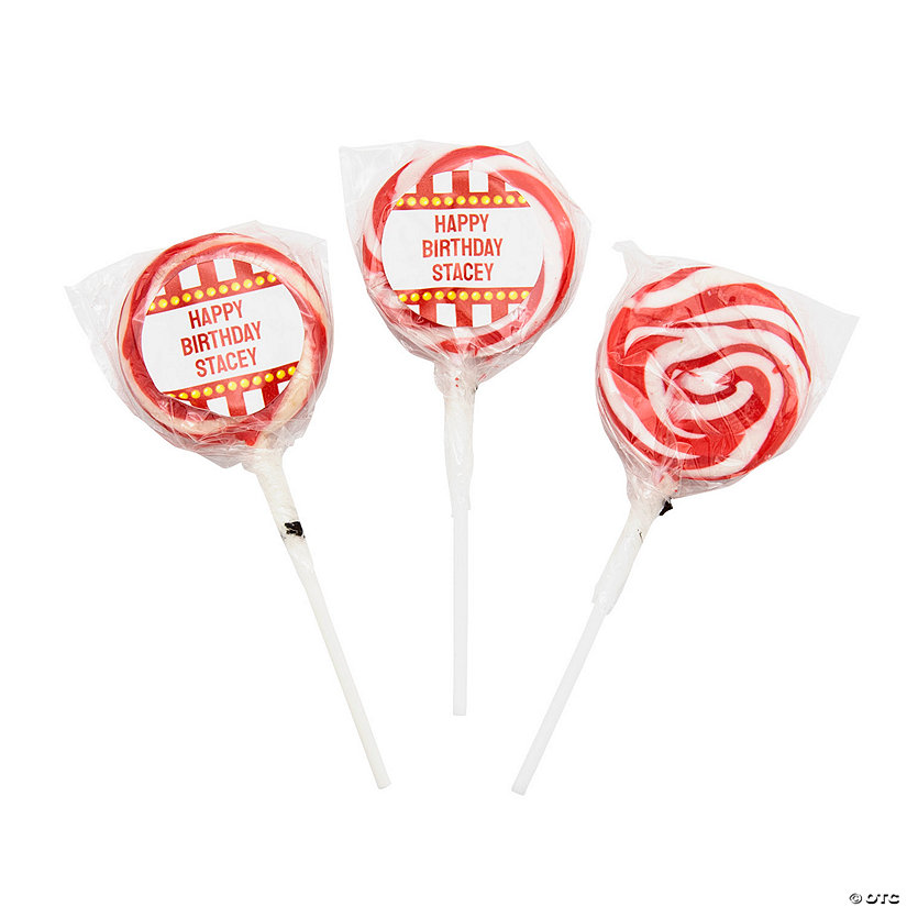 1 3/4" Personalized Carnival Swirl Cherry Lollipops - 24 Pc. Image Thumbnail