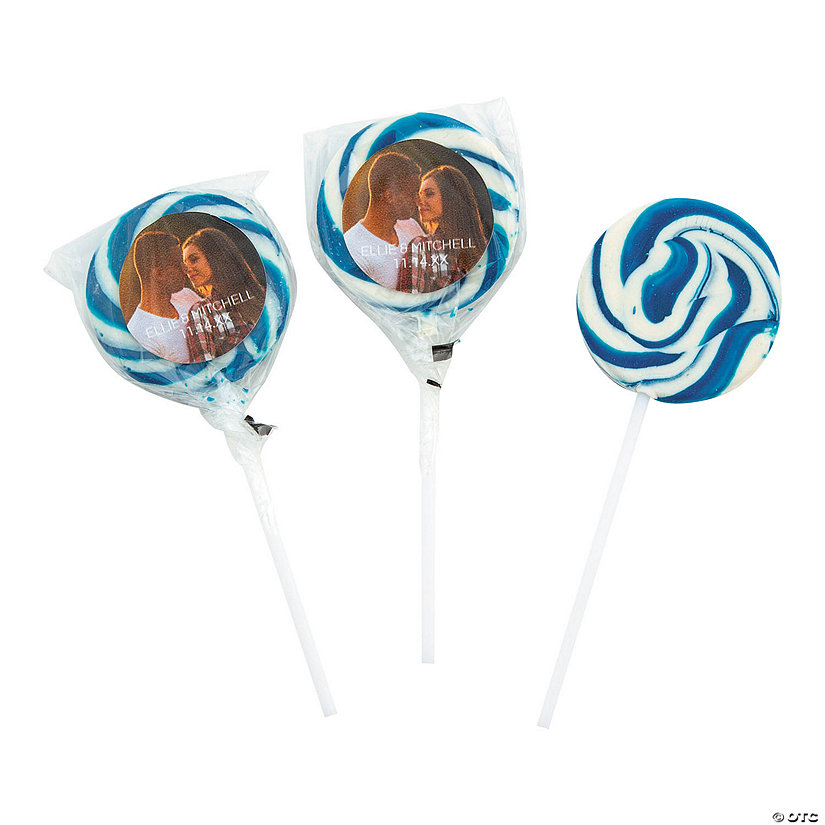 1 3/4" Personalized Custom Photo Blue Swirl Pops - 12 Pc. Image