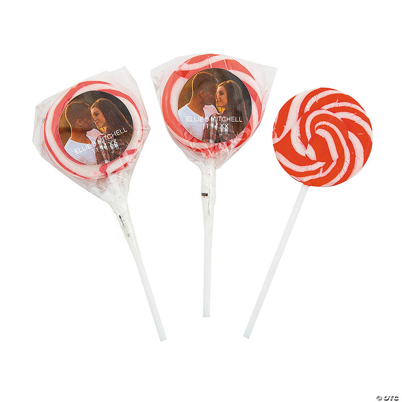 1 3/4" Personalized Custom Photo Red Swirl Lollipops - 12 Pc. Image