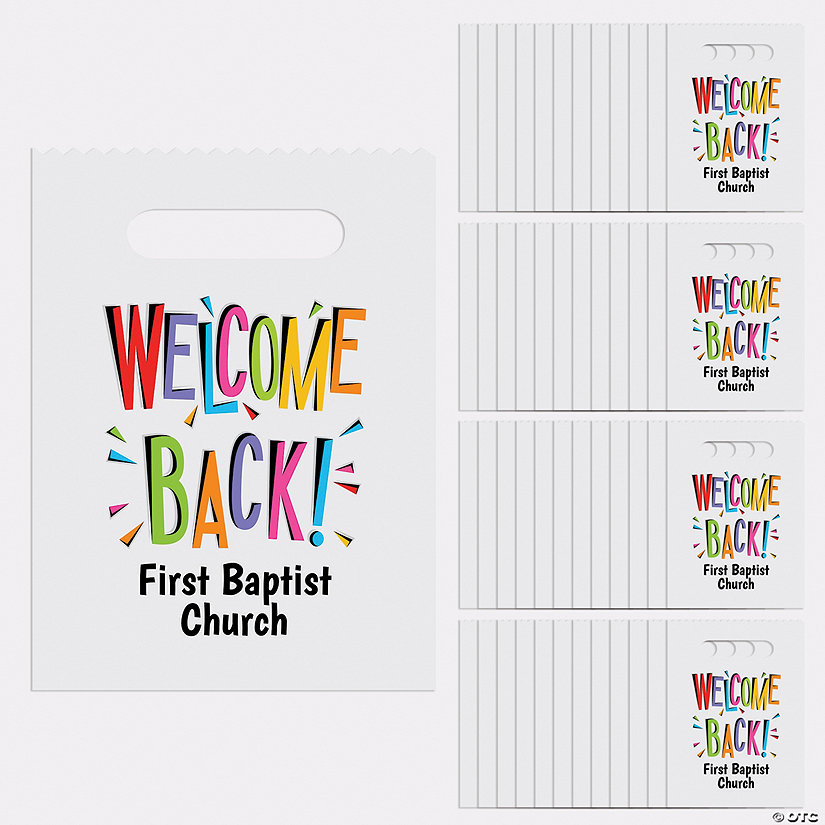 10 3/4" x 15" Bulk 50 Pc. Personalized Welcome Back Bags Image Thumbnail