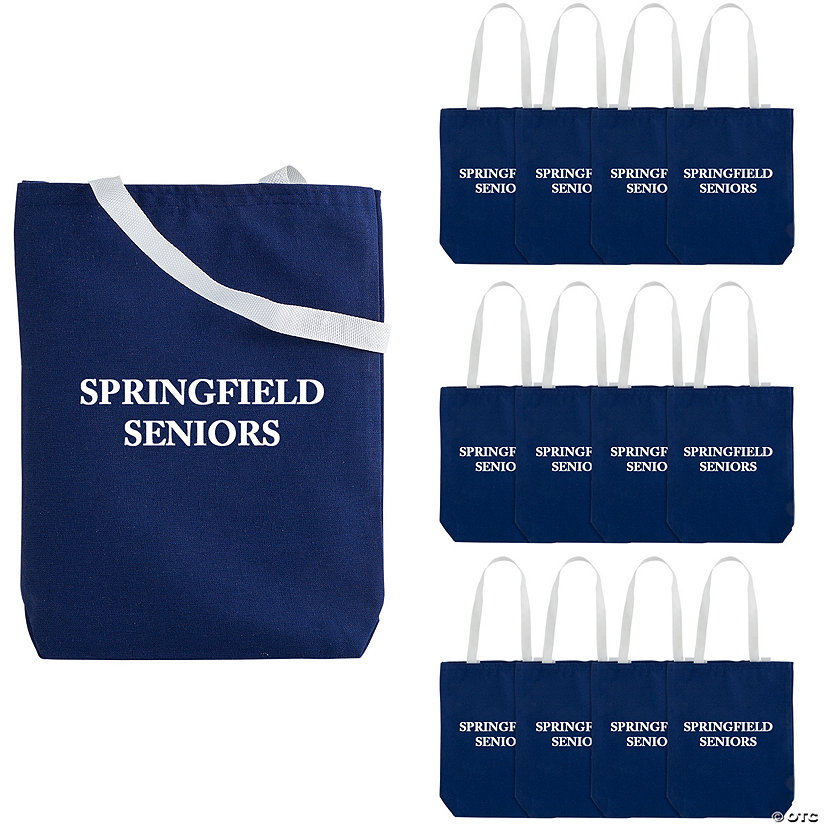 10" x 12" Personalized Medium Blue Canvas Tote Bags - 12 Pc. Image