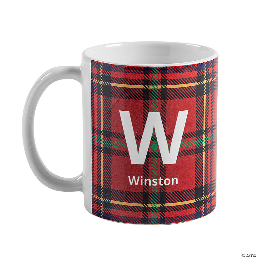 11 oz. Personalized Monogram Plaid Reusable Ceramic Mug Image