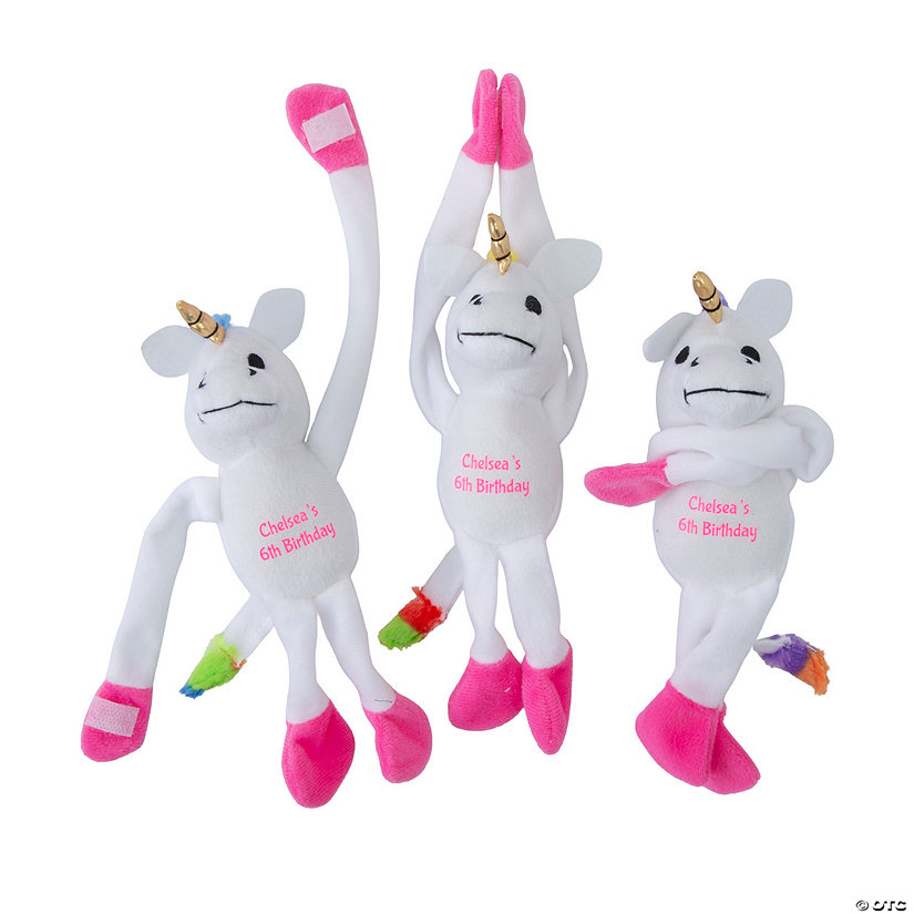 11" Personalized Long Arm Stuffed Unicorn Characters - 12 Pc. Image