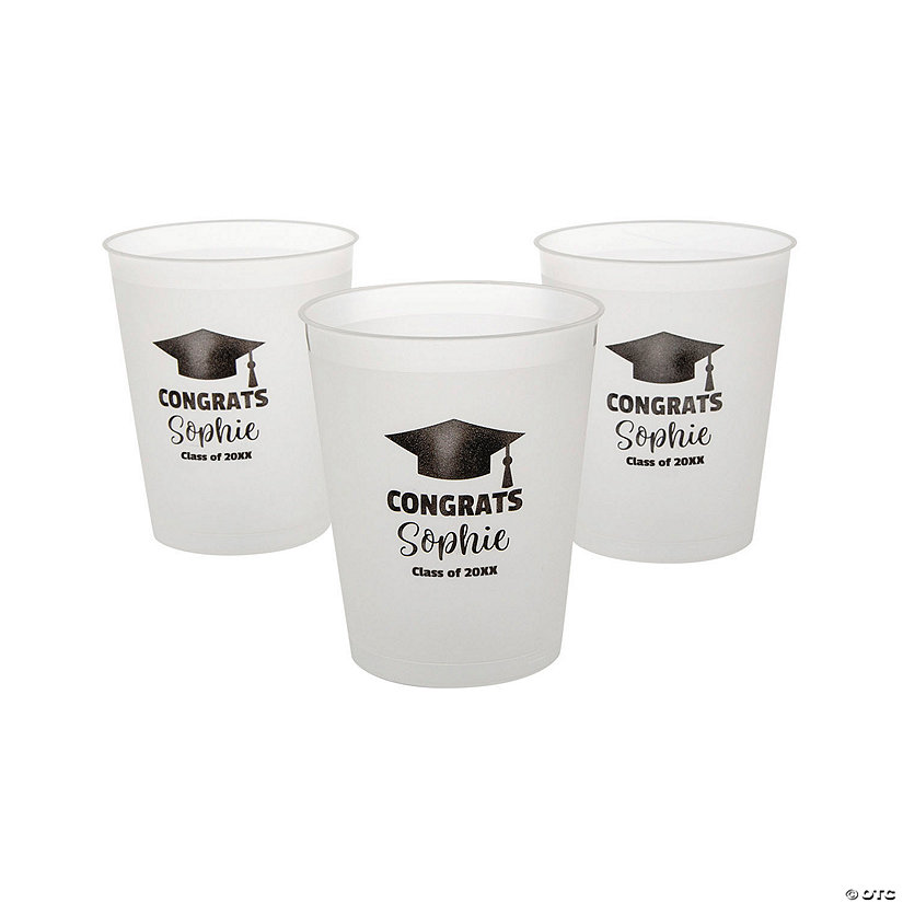 12 oz. Bulk 50 Ct. Personalized Graduation Frosted Reusable Plastic Cups Image Thumbnail