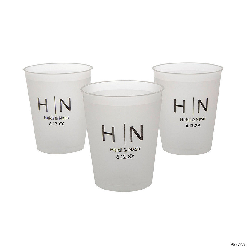 12 oz. Bulk 50 Ct. Personalized Initials Frosted Reusable Plastic Cups Image