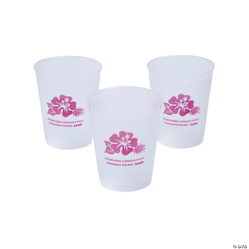 12 oz. Bulk 50 Ct. Personalized Luau Frosted Reusable Plastic Cups Image Thumbnail