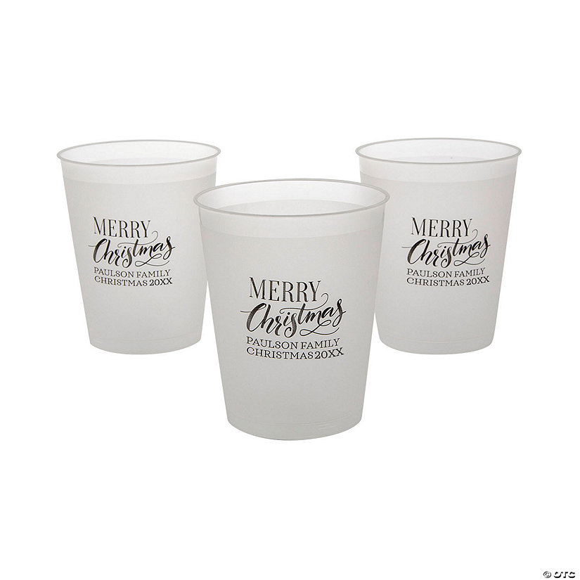 12 oz. Bulk 50 Ct. Personalized Medium Frosted Christmas Reusable Plastic Cups Image Thumbnail