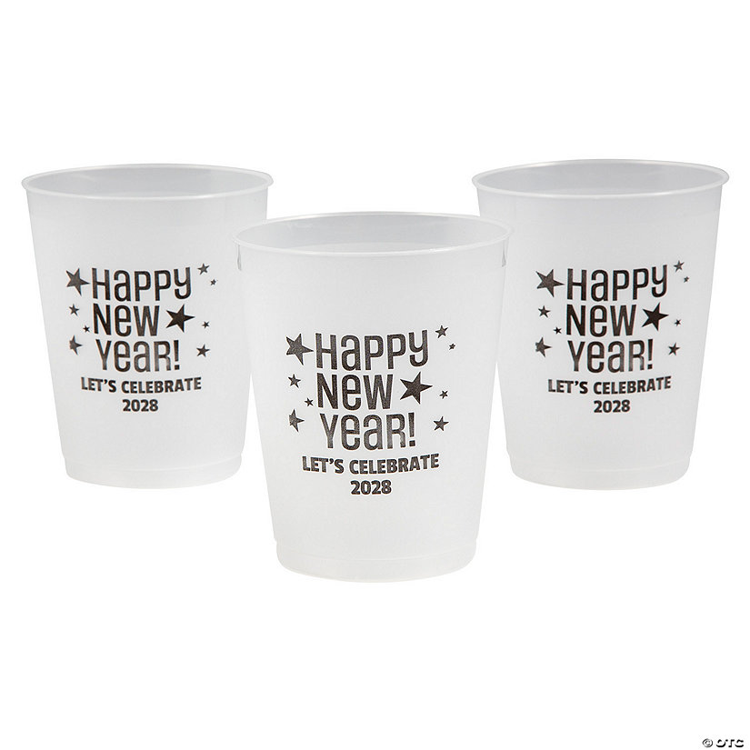 12 oz. Bulk 50 Ct. Personalized New Year&#8217;s Eve Frosted Reusable Plastic Cups Image