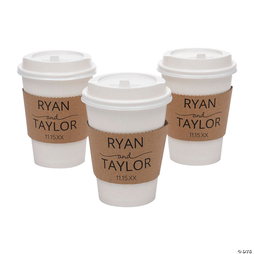 12 oz. Small Personalized Names Disposable Paper Coffee Cups with Lids & Sleeves - 24 Ct. Image
