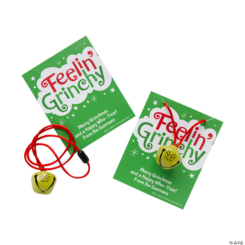 12 Pc. Personalized Dr. Seuss&#8482; The Grinch Jingle Bell Necklaces on Card for 12 Image Thumbnail