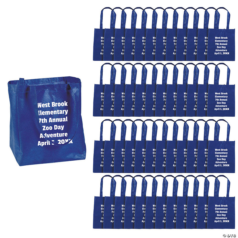 12" x 14" Personalized Bulk 48 Pc. Large Blue Shopper Nonwoven Tote Bags Image