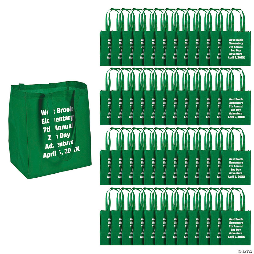 12" x 14" Personalized Bulk 48 Pc. Large Green Nonwoven Shopper Tote Bags Image