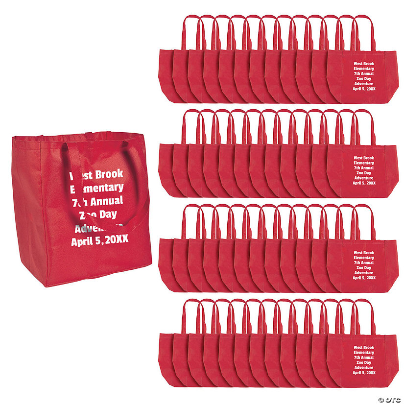 12" x 14" Personalized Bulk 48 Pc. Large Red Shopper Nonwoven Tote Bags Image Thumbnail