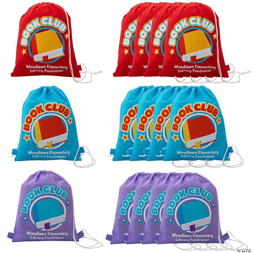 12" x 15" Bulk 48 Pc. Medium Personalized Book Club Nonwoven Drawstring Backpacks Image