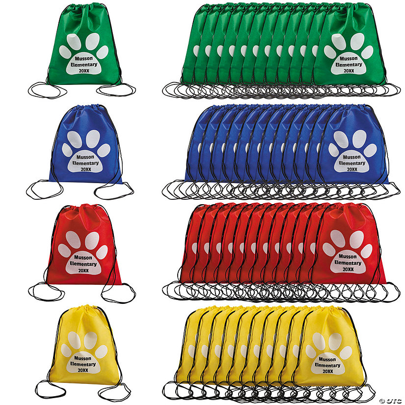 12&quot; x 15&quot; Bulk 48 Pc. Medium Personalized Paw Print Nonwoven Drawstring Bags Image Thumbnail