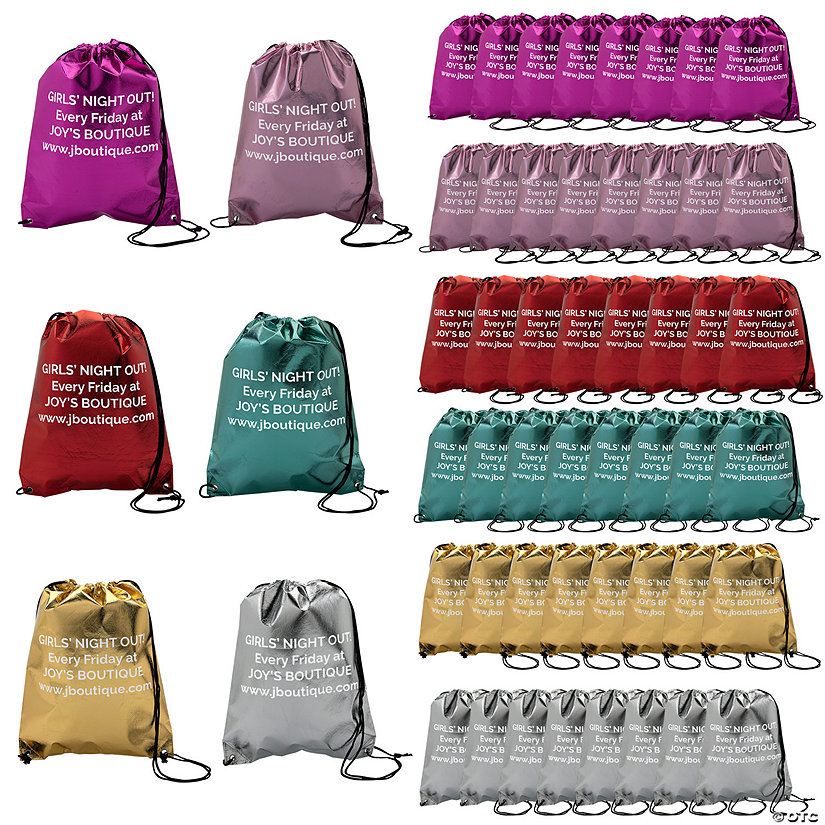 12" x 16" Bulk 48 Pc. Personalized Medium Nonwoven Polypropylene Metallic Drawstring Bags Image Thumbnail