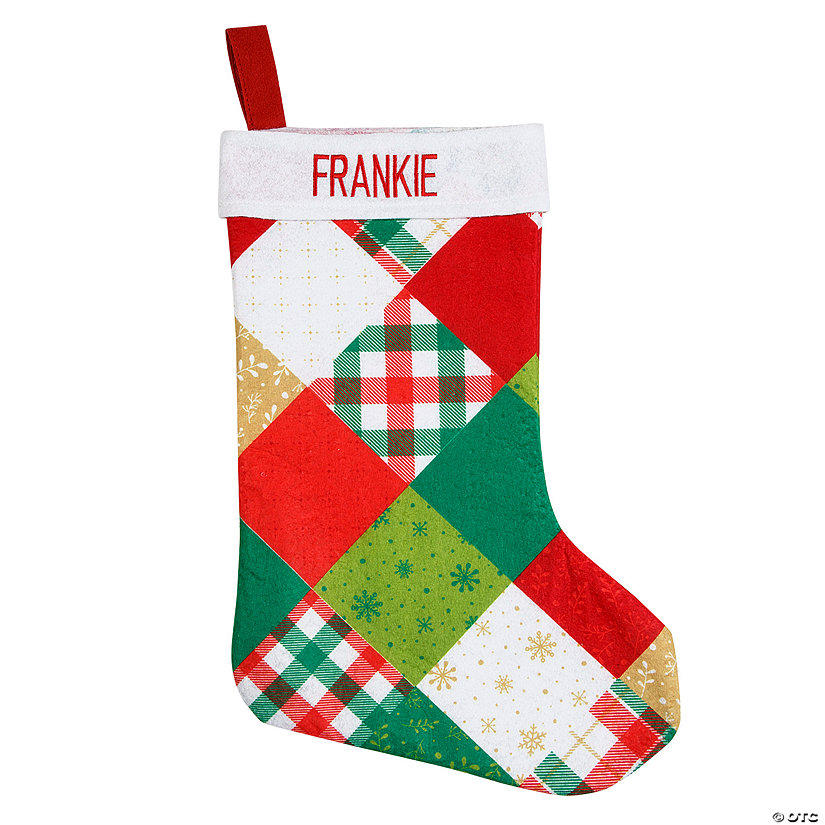 12" x 18" Personalized Patchwork Quilt-Style Christmas Stocking Image