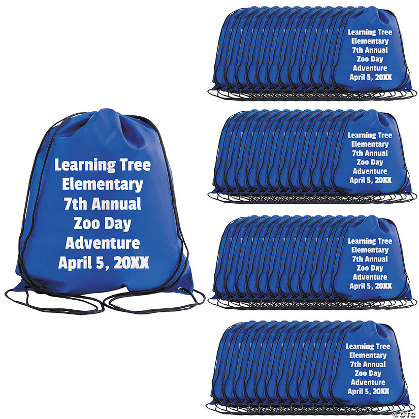 14 1/2" x 18" Bulk 48 Pc. Personalized Large Blue Canvas Drawstring Bags Image