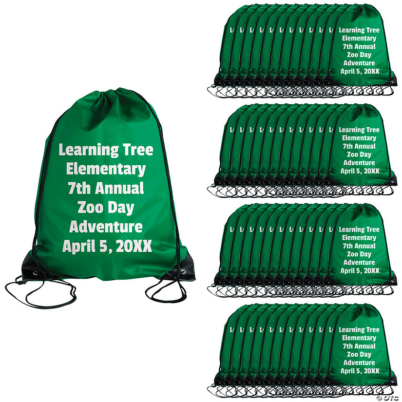 14 1/2" x 18" Bulk 48 Pc. Personalized Large Green Canvas Drawstring Bags Image