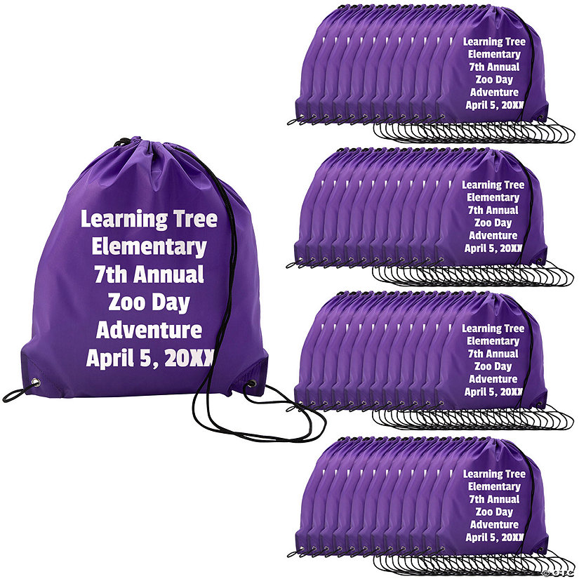 14 1/2" x 18" Bulk 48 Pc. Personalized Large Purple Canvas Drawstring Bags Image