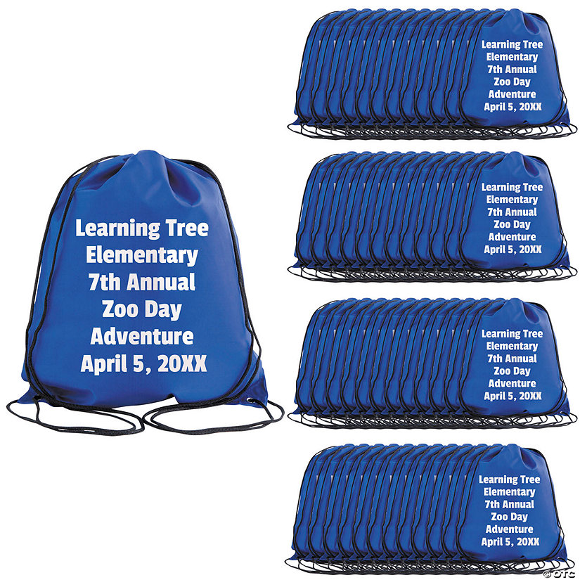 14 1/2" x 18" Mega Bulk 144 Pc. Personalized Large Blue Canvas Drawstring Bags Image Thumbnail