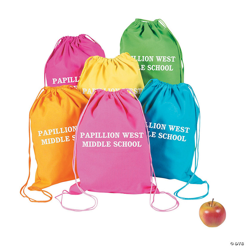 14 3/4" x 17 1/4" Personalized Large Neon Canvas Drawstring Backpacks - 12 Pc. Image