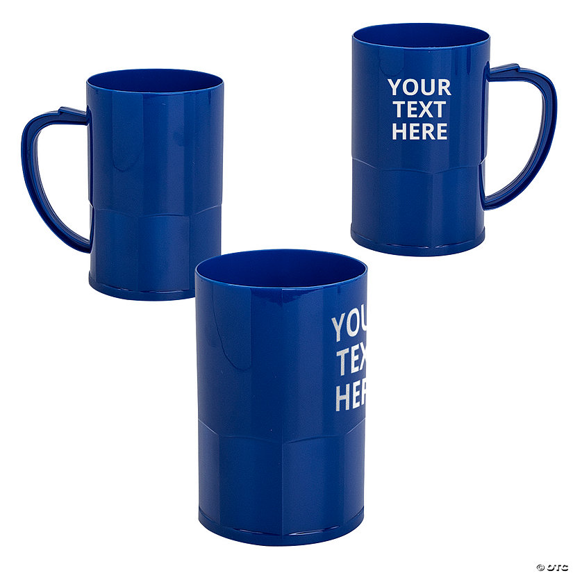14 oz. Bulk 48 Ct. Personalized Blue Reusable Plastic Beer Mugs Image