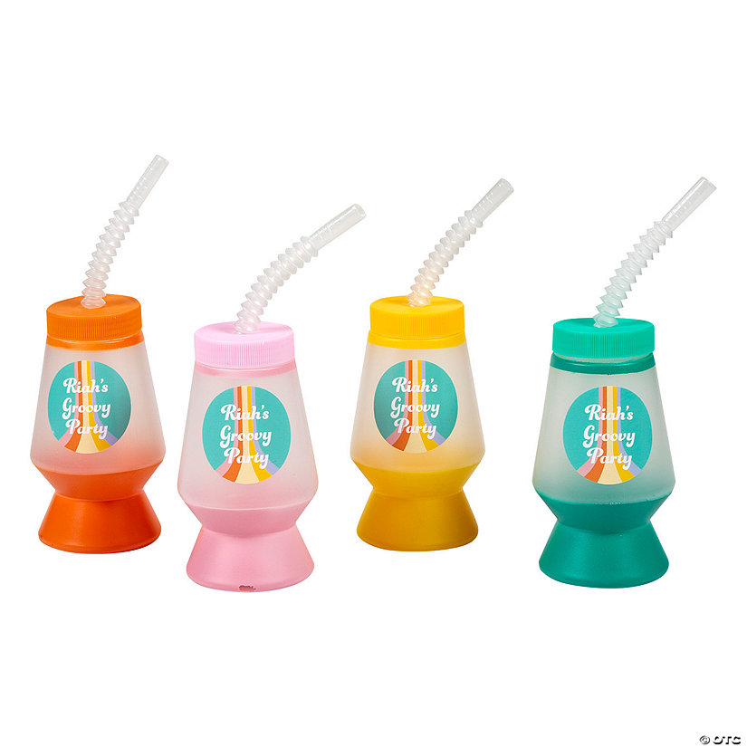 14 oz. Personalized Groovy Lava Lamp Reusable Plastic Cups with Lids & Straws - 6 Ct. Image Thumbnail