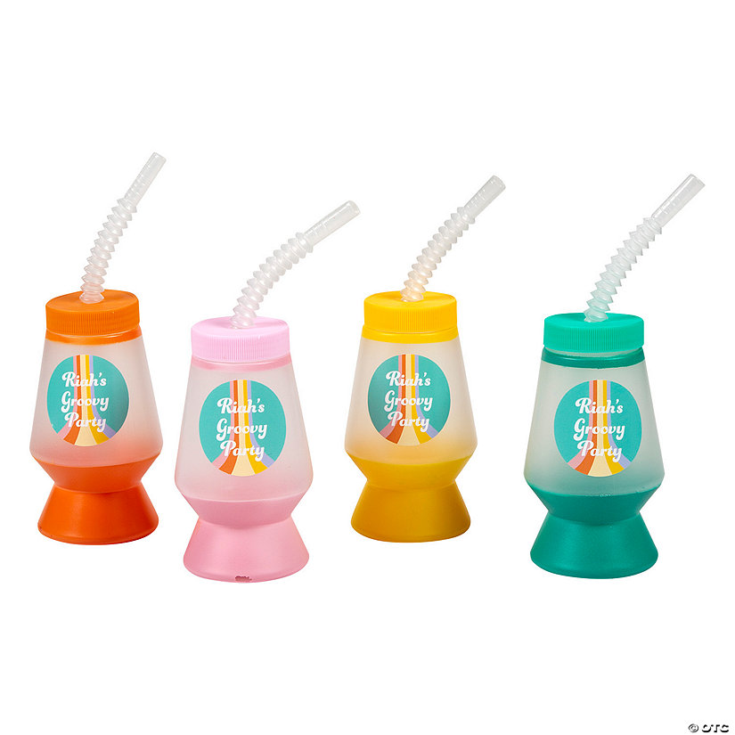 14 oz. Personalized Groovy Lava Lamp Reusable Plastic Cups with Lids &amp; Straws - 6 Ct. Image Thumbnail