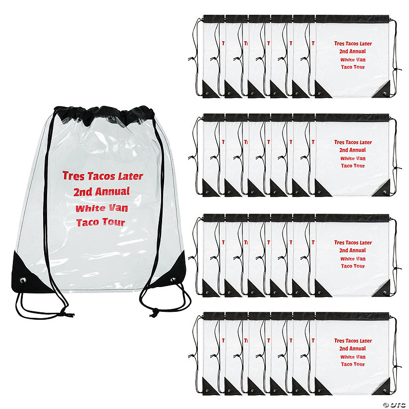14" x 16" Large Personalized Transparent Drawstring Bags - 48 Pc. Image