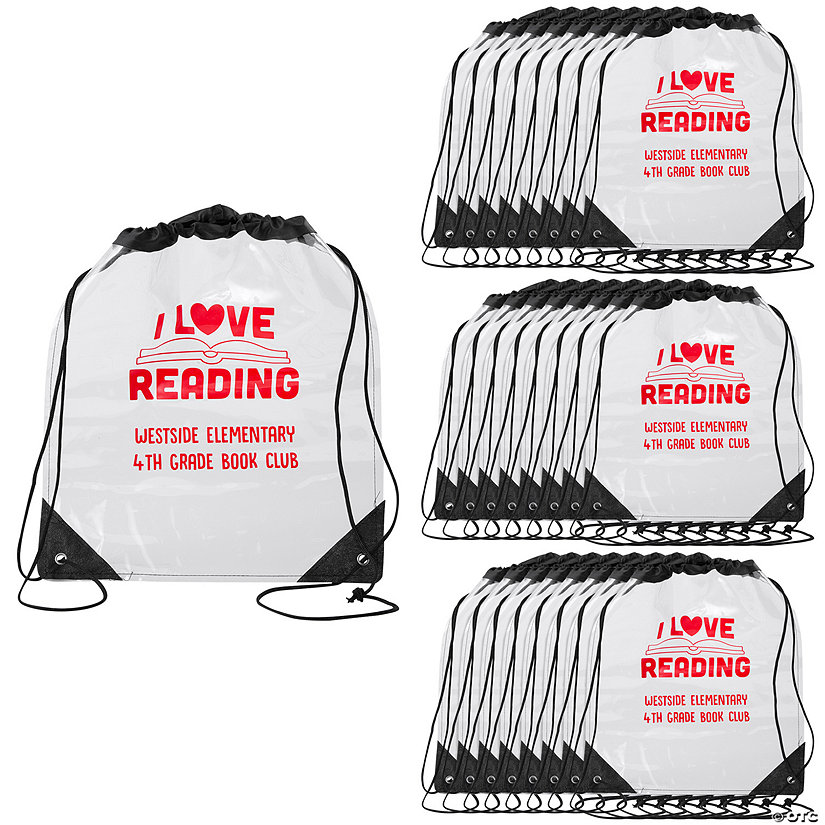 14" x 16" Personalized Large I Love Reading Plastic Drawstring Bags - 48 Pc. Image