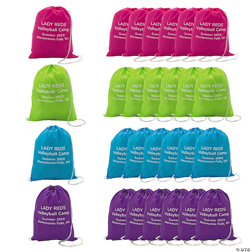 14" x 18" Personalized Large Bright Color Polyester Drawstring Bags - 48 Pc. Image