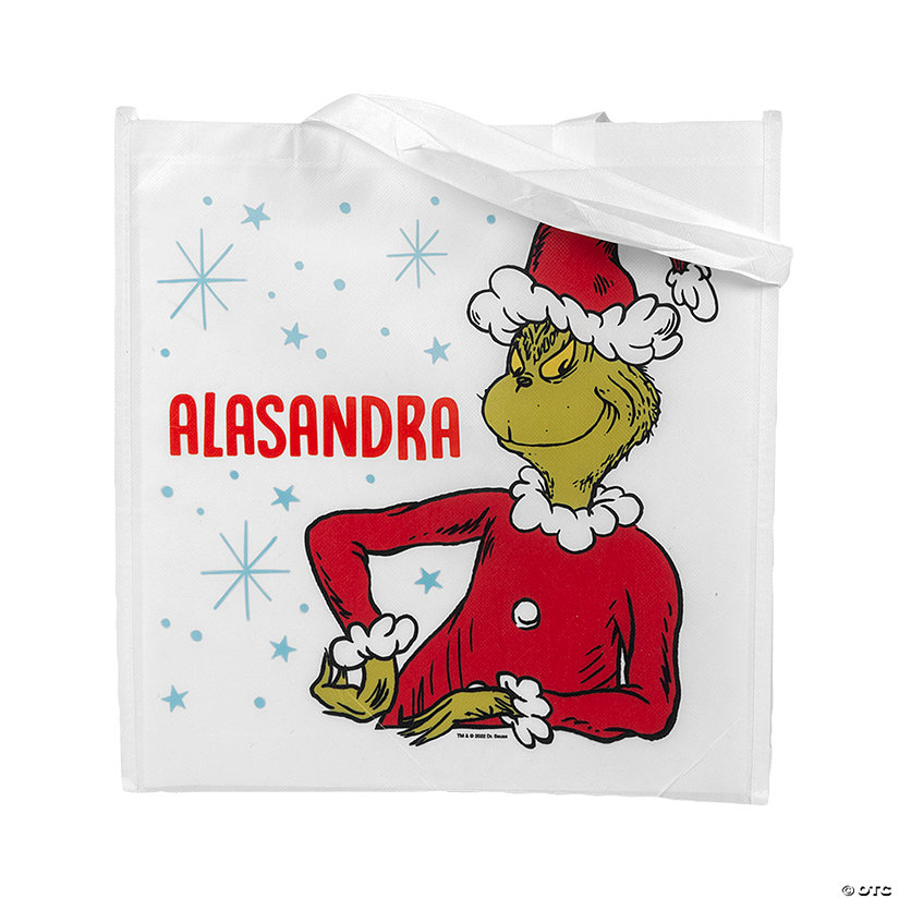 15 1/2" x 15 1/2" Personalized Large Dr. Seuss&#8482; The Grinch Polyester Tote Bag Image