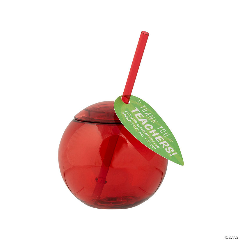 15 oz. Personalized Apple Reusable Plastic Cups with Lids & Straws & Leaf Tag - 25 Ct. Image Thumbnail