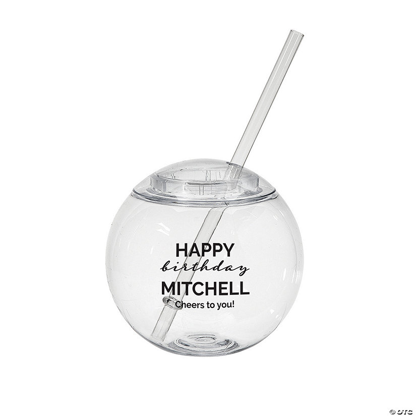 15 oz. Personalized Clear Round Birthday Party Reusable Plastic Cups with Lids & Straws - 50 Ct. Image