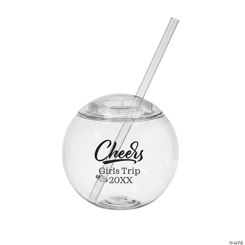 15 oz. Personalized Clear Round Cheers Reusable Plastic Cups with Lids & Straws - 50 Ct. Image