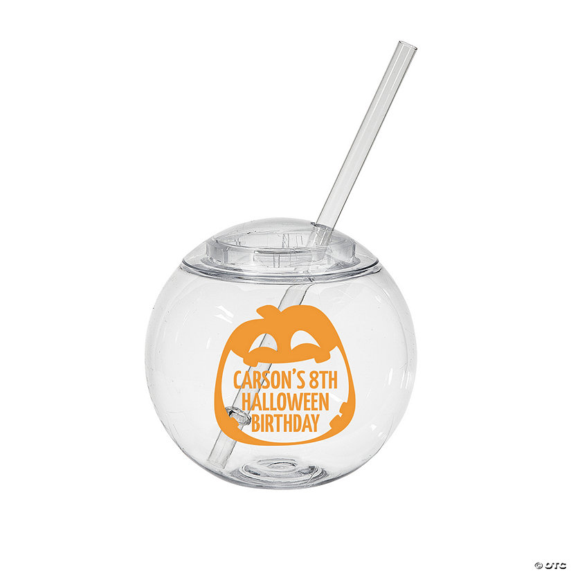 15 oz. Personalized Clear Round Halloween Reusable BPA-Free Plastic Cups with Lids &amp; Straws - 25 Ct. Image