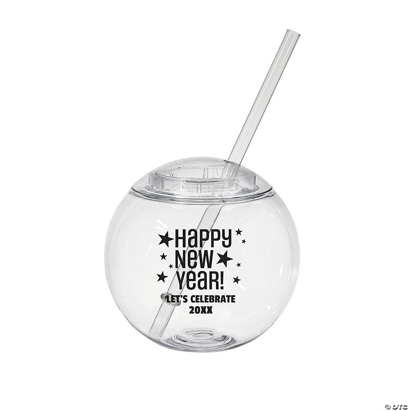 15 oz. Personalized New Year&#8217;s Eve Party Round Reusable Plastic Cups with Lids & Straws - 50 Ct. Image Thumbnail
