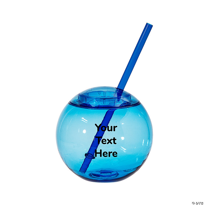 15 oz. Personalized Open Text Blue Round Reusable Plastic Cups with Lids & Straws - 50 Ct. Image