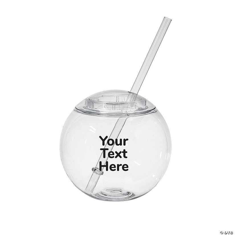 15 oz. Personalized Open Text Clear Round Reusable Plastic Cups with Lids & Straws - 50 Ct. Image Thumbnail