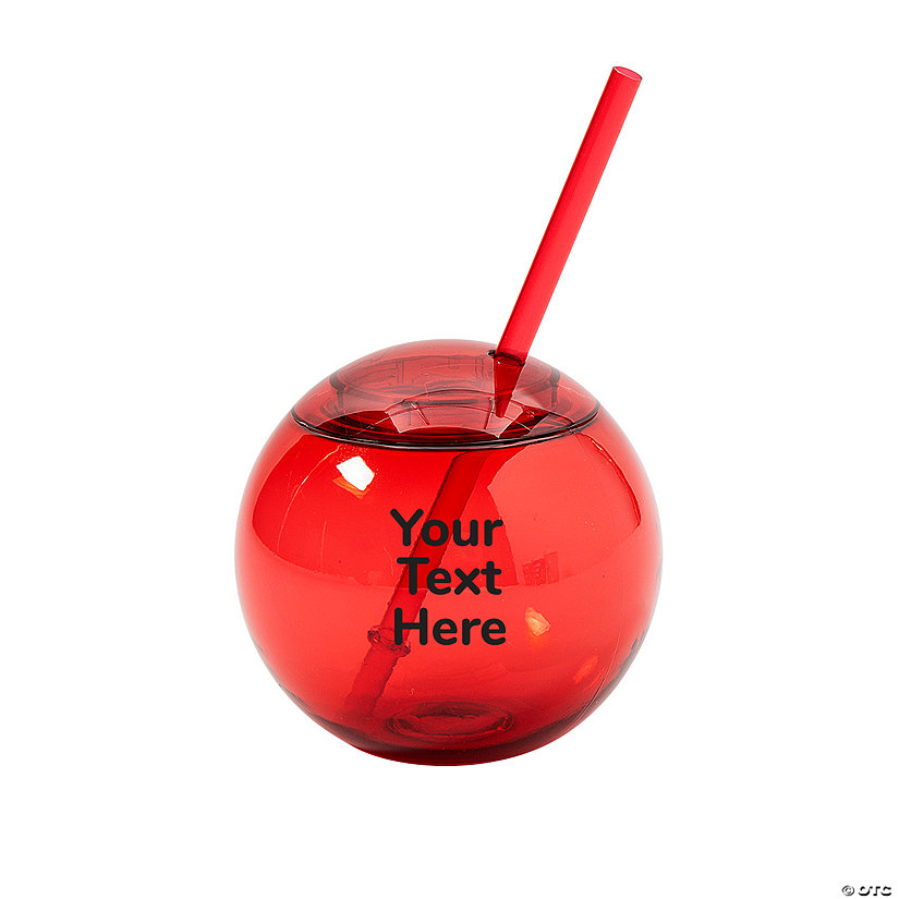 15 oz. Personalized Open Text Red Round Reusable Plastic Cups with Lids & Straws - 50 Ct. Image