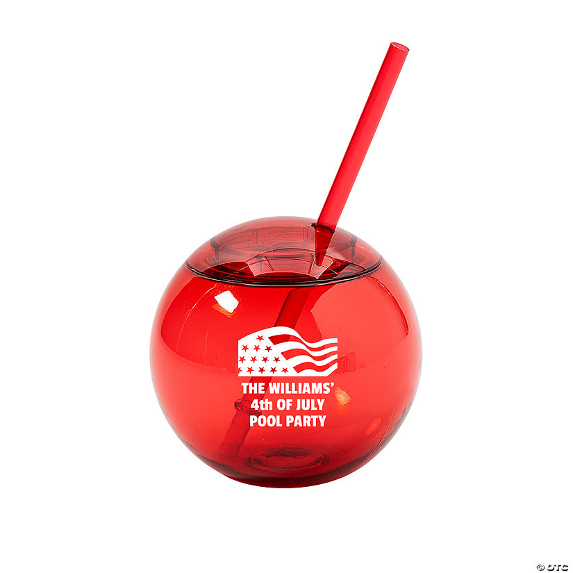 15 oz. Personalized Red Patriotic Party Round Reusable Plastic Cups with Lids & Straws - 50 Ct. Image