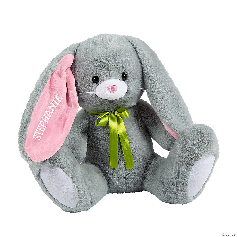 15" Personalized Gray Long Ear Stuffed Easter Bunny Image