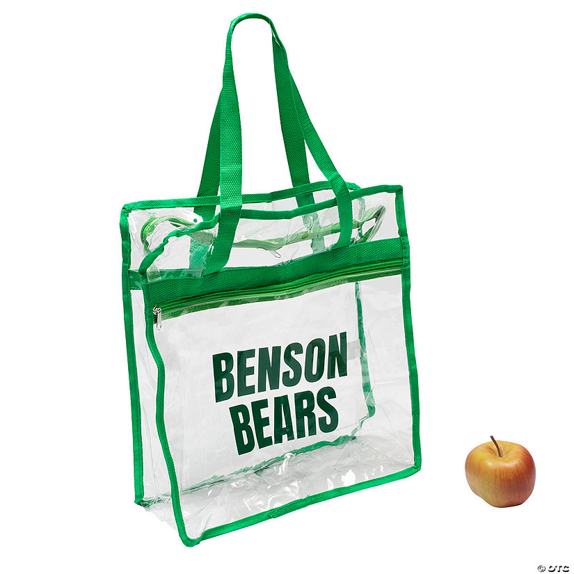 15" x 16" Personalized Large Clear Stadium Tote Bag with Green Trim Image Thumbnail