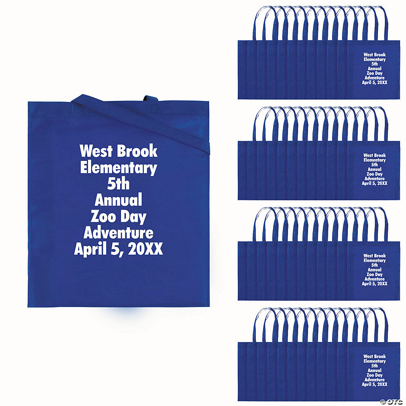 15" x 17" Bulk 144 Pc. Personalized Large Blue Nonwoven Tote Bags Image