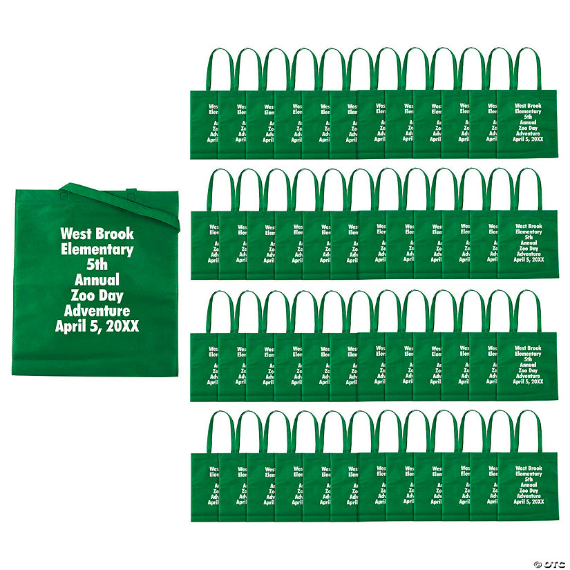 15" x 17" Bulk 144 Pc. Personalized Large Green Nonwoven Tote Bags Image Thumbnail