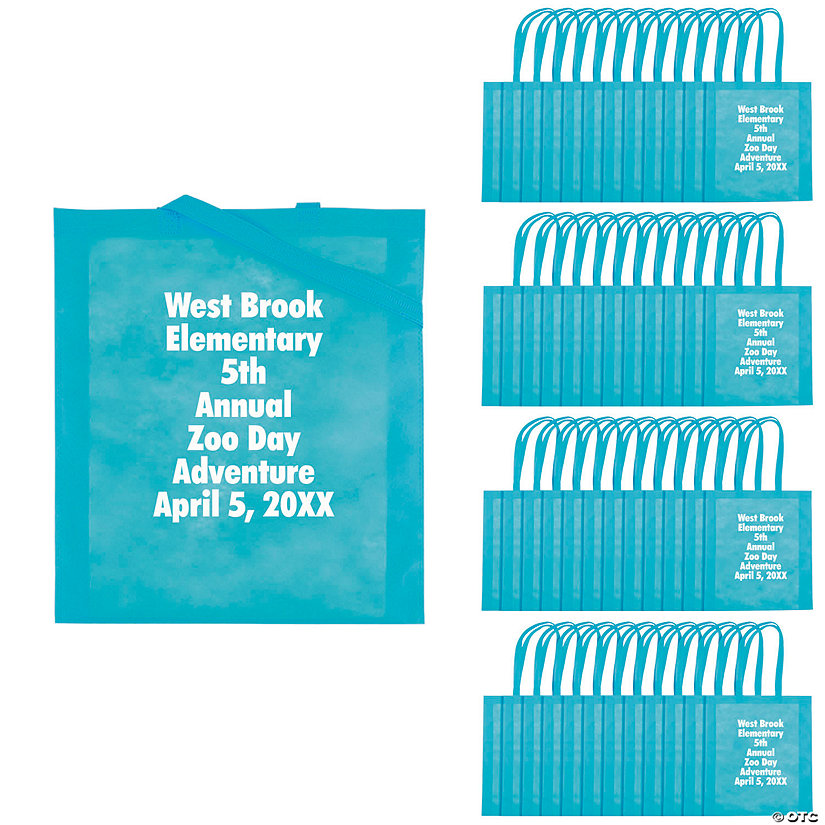 15" x 17" Bulk 144 Pc. Personalized Large Light Blue Nonwoven Tote Bags Image Thumbnail