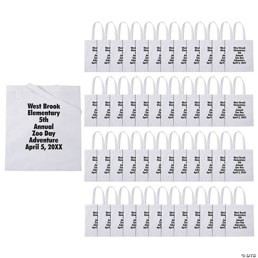 15" x 17" Bulk 144 Pc. Personalized Large White Nonwoven Tote Bags Image Thumbnail