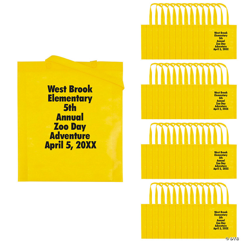 15" x 17" Bulk 144 Pc. Personalized Large Yellow Nonwoven Tote Bags Image Thumbnail